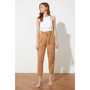 Trendyol Camel Belted Carrot Pants