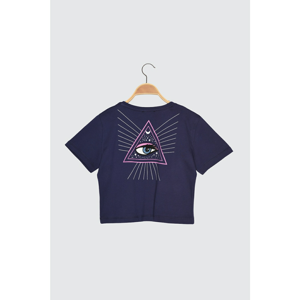 Trendyol Navy Blue Printed Crop Knitted T-Shirt