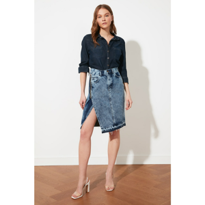 Trendyol Blue Asymmetrically Closed Zipper Detail Denim Skirt