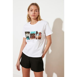 Trendyol Basic Knitted T-Shirt WITH White Bike Collar Print