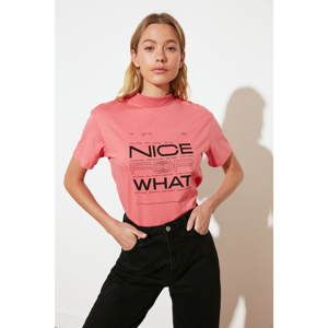 Trendyol Pink Basic Printed Knitted T-Shirt