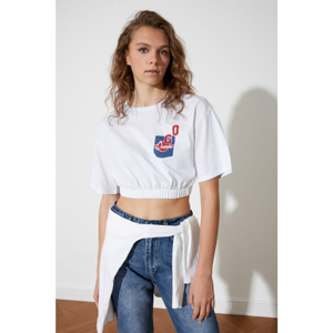 Trendyol White Printed Crop Knitted T-Shirt