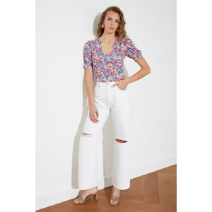 Trendyol High Waist Wide Leg Jeans WITH White Ripped DetailING