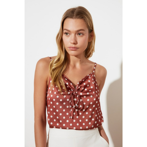 Trendyol Brown Polka Dot Ruffle Detailed Strap Blouse