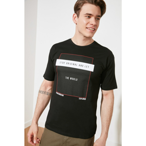 Trendyol Black Male Oversize Bike Collar Short Sleeve Printed T-Shirt