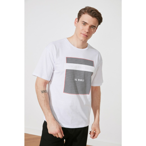 Trendyol White Male Oversize Bike Collar Short Sleeve Printed T-Shirt