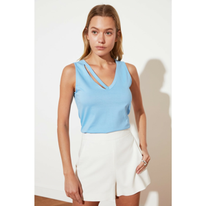 Trendyol Light Blue Collar Detailed Knitted T-Shirt