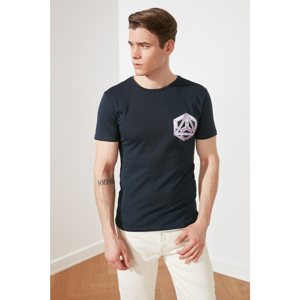 Trendyol Navy Blue Men Slim Fit Printed Short Sleeve T-Shirt