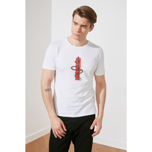 Trendyol White Male Slim Fit Printed Short Sleeve T-Shirt