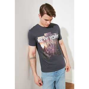 Trendyol Anthracite Men's Regular Fit Printed Short Sleeve T-Shirt