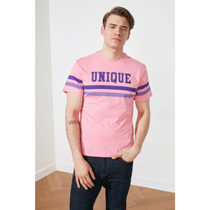 Trendyol Pink Men's Regular Fit Bike Collar Short Sleeve Printed T-Shirt