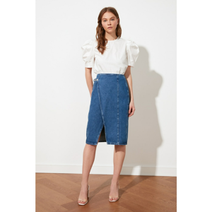 Trendyol Denim Skirt WITH Blue AsymmetricAl Off Button DetailING