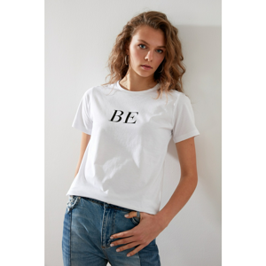 Trendyol White Basic Front and Back Printed Knitted T-Shirt