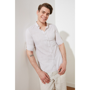 Trendyol Beige Male Slim Fit Striped Button Collar Epaulette Shirt
