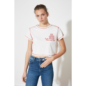 Trendyol Crop Knitted T-Shirt WITH Ecru Embroidery