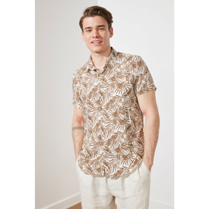 Trendyol Brown Men's Regular Fit Shirt Collar Short Sleeve Tropical Shirt