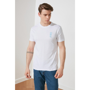 Trendyol White Male Regular Fit Short Sleeve Seahorse Embroidered T-Shirt