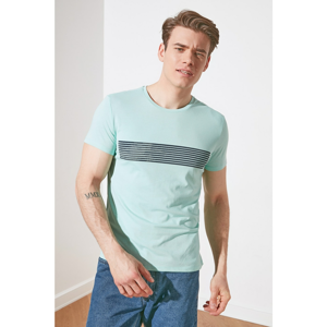 Trendyol Mint Men's Regular Fit Bike Collar Short Sleeve Printed T-Shirt