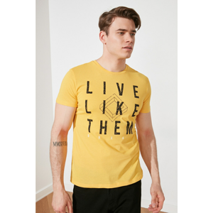 Trendyol Yellow Men's Regular Fit Bike Collar Short Sleeve Printed T-Shirt