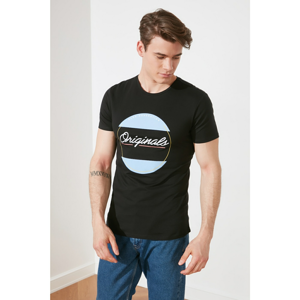 Trendyol Black Men's Regular Fit Bike Collar Short Sleeve Printed T-Shirt