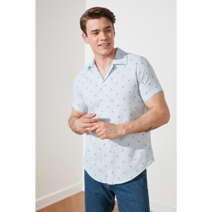 Trendyol Blue Men's Regular Fit Apaş Collar Short Sleeve Printed Shirt