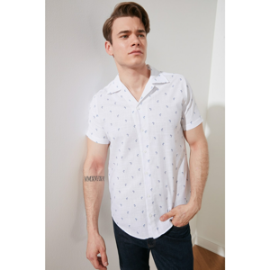 Trendyol White Male Regular Fit Apaş Collar Short Sleeve Printed Shirt