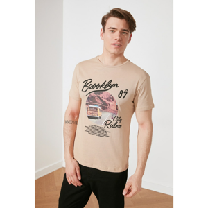Trendyol Camel Men's Regular Fit Printed Short Sleeve T-Shirt