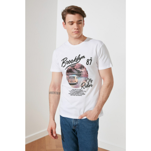 Trendyol White Male Regular Fit Printed Short Sleeve T-Shirt