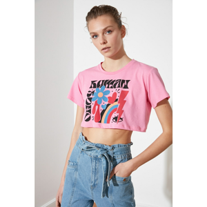 Trendyol Powder Printed Super Crop Knitted T-Shirt