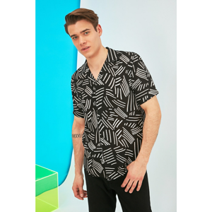 Trendyol Black Men's Relax Fit Apaş Collar Short Sleeve Geometric Shirt