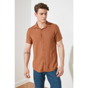 Trendyol Camel Men's Regular Fit Shirt Collar Short Sleeve Fish shirt