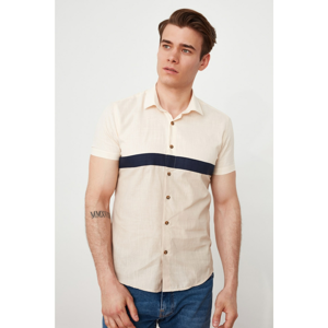Trendyol Beige Men Slim Fit Shirt Collar Short Sleeve Color Block Shirt
