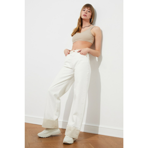 Trendyol High Waist Wide Leg Jeans WITH White Leg Ecru Color Block