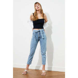 Trendyol High Waist Mom Jeans WITH Blue Tying Detail