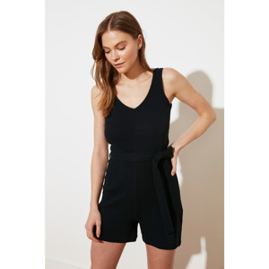 Trendyol Navy Blue Tie Detail V Collar Knitted Jumpsuit