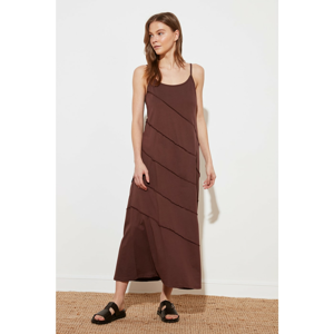 Trendyol Maxi Knitted Dress WITH Brown Stitch DetailING