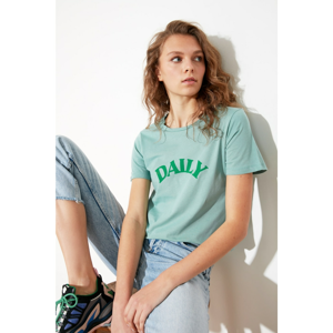 Trendyol Mint Printed Basic Knitted T-Shirt