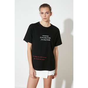 Trendyol Black Boyfriend Printed Knitted T-Shirt