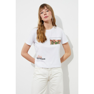 Trendyol White Printed Semi-Fitted Knitted T-Shirt
