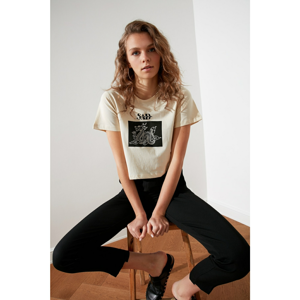 Trendyol Stone Crop Printed Knitted T-Shirt