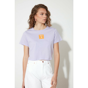 Trendyol Lilac Crop Printed Knitted T-Shirt