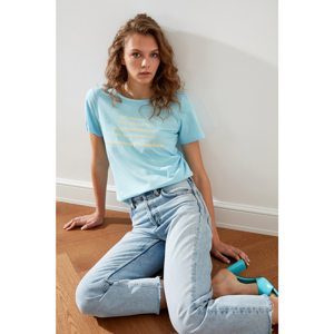 Trendyol Light Blue Basic Printed Knitted T-Shirt