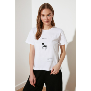 Trendyol White Bike Collar Semi-Fitted Printed Knitted T-Shirt