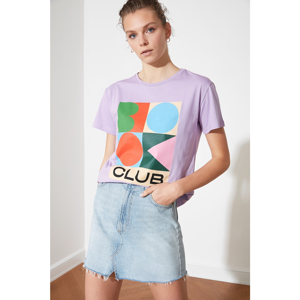 Trendyol Lilac Printed Semifitted Knitted T-Shirt