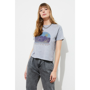 Trendyol Gray Printed Knitted T-Shirt