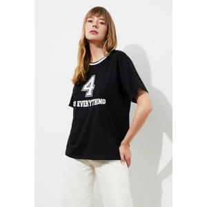 Trendyol Black Boyfriend Printed Knitted T-Shirt