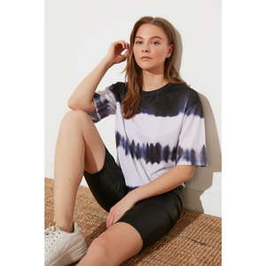 Trendyol Navy Loose Crop Batik Knitted T-Shirt