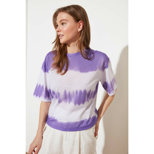 Trendyol Purple Loose Crop Batik Knitted T-Shirt
