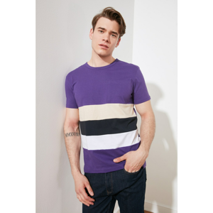 Trendyol Purple Men's Regular Fit Short Sleeve Panel T-Shirt