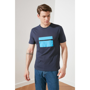Trendyol Navy Blue Men's Regular Fit Short Sleeve Zip Detail T-Shirt